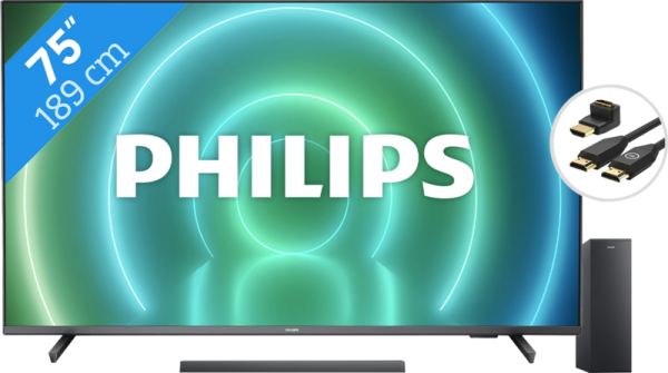 Philips 75PUS7906 - Ambilight + Soundbar + Hdmi kabel