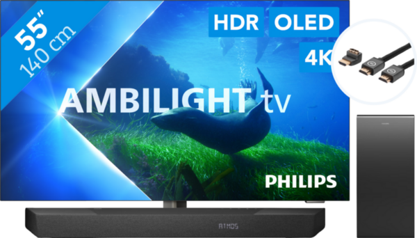 Philips 55OLED808 - Ambilight (2023) + Soundbar + Hdmi kabel