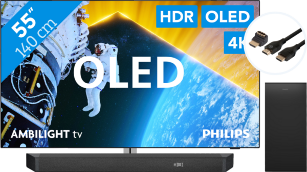 Philips 55OLED809 - Ambilight (2024) + Soundbar + Hdmi kabel