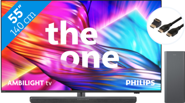 Philips The One 55PUS8909 - Ambilight (2024) + Soundbar + Hdmi kabel